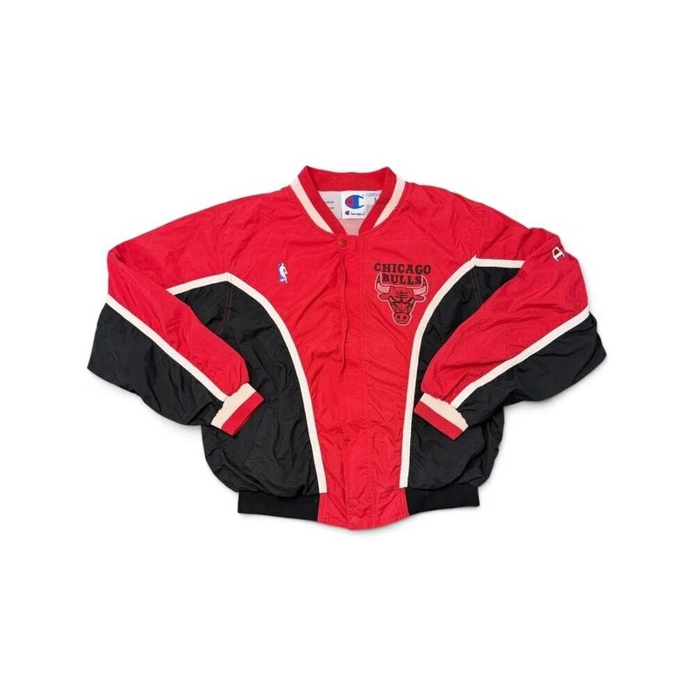 Vintage 90s Chicago Bulls Champion Warm Up Jacket NBA Red Size Medium Rare